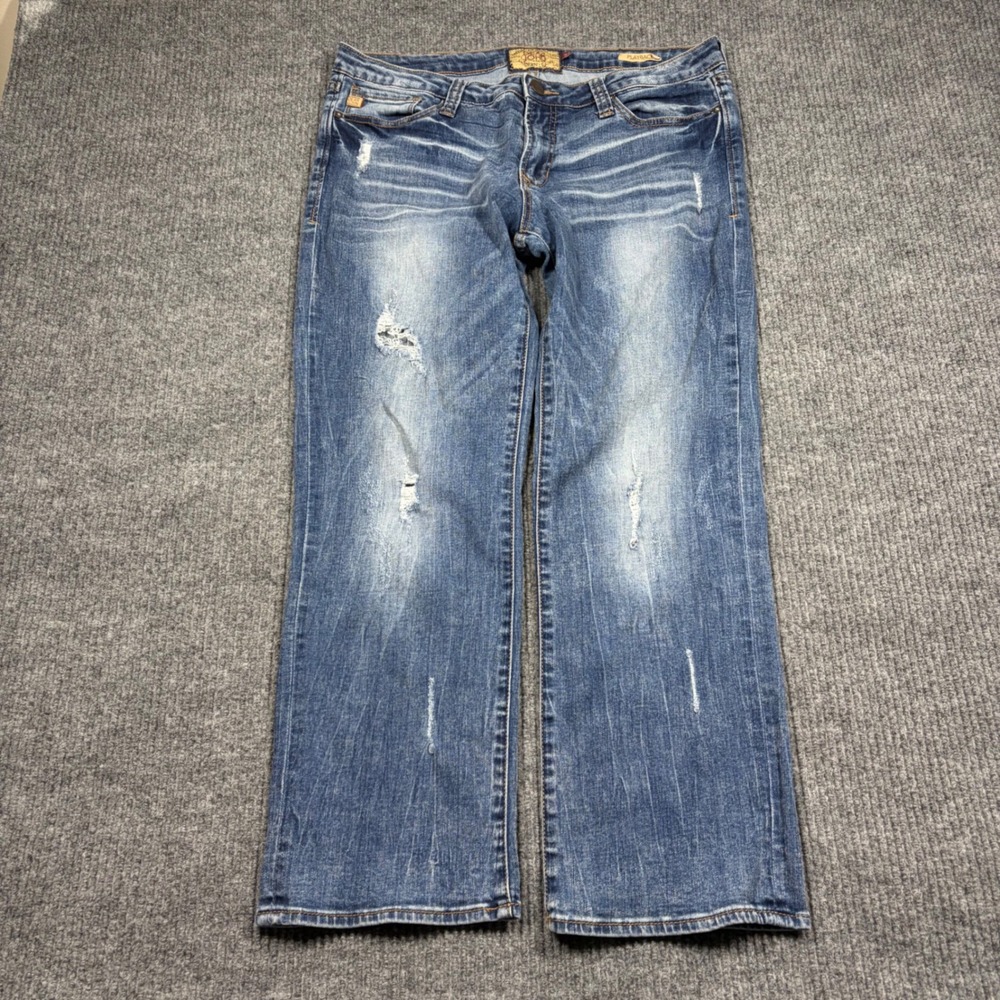 Dear John Jeans Womens 32 Playback Comfort Straight Leg Distressed Jeans Blue